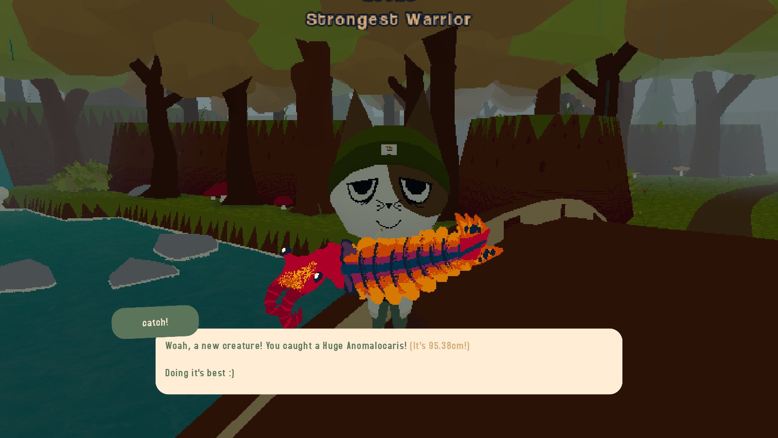 Webfishing screenshot from when I caught a huge anomalocaris.